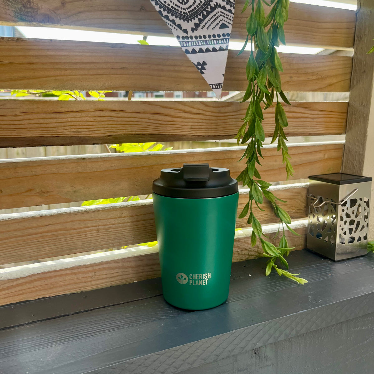 Cherish Planet Green Coffee Mug 360ml - Portable Stainless Steel 12oz Coffee Cup for Home & Office