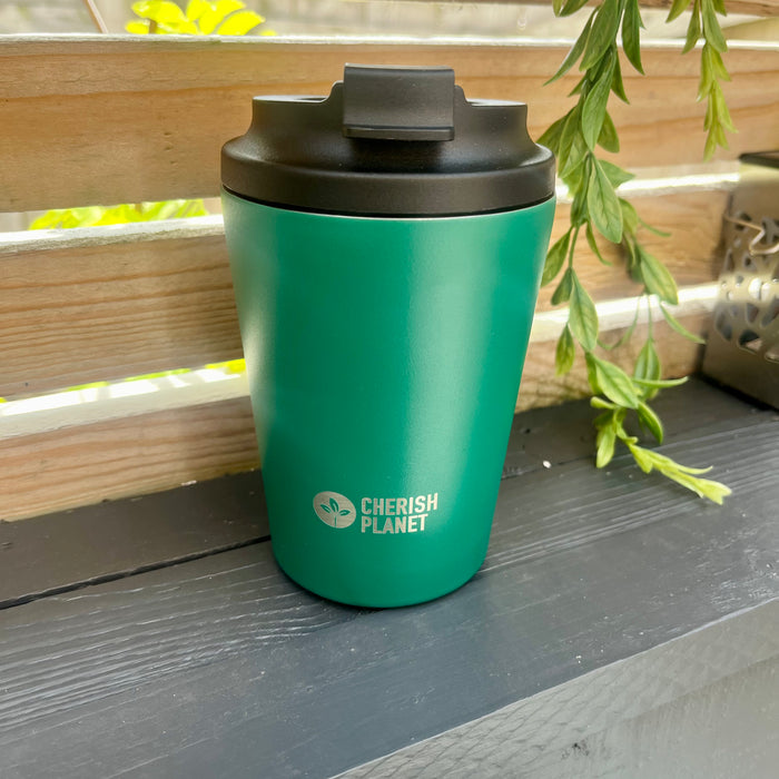 Cherish Planet Green Coffee Mug 360ml - Portable Stainless Steel 12oz Coffee Cup for Home & Office