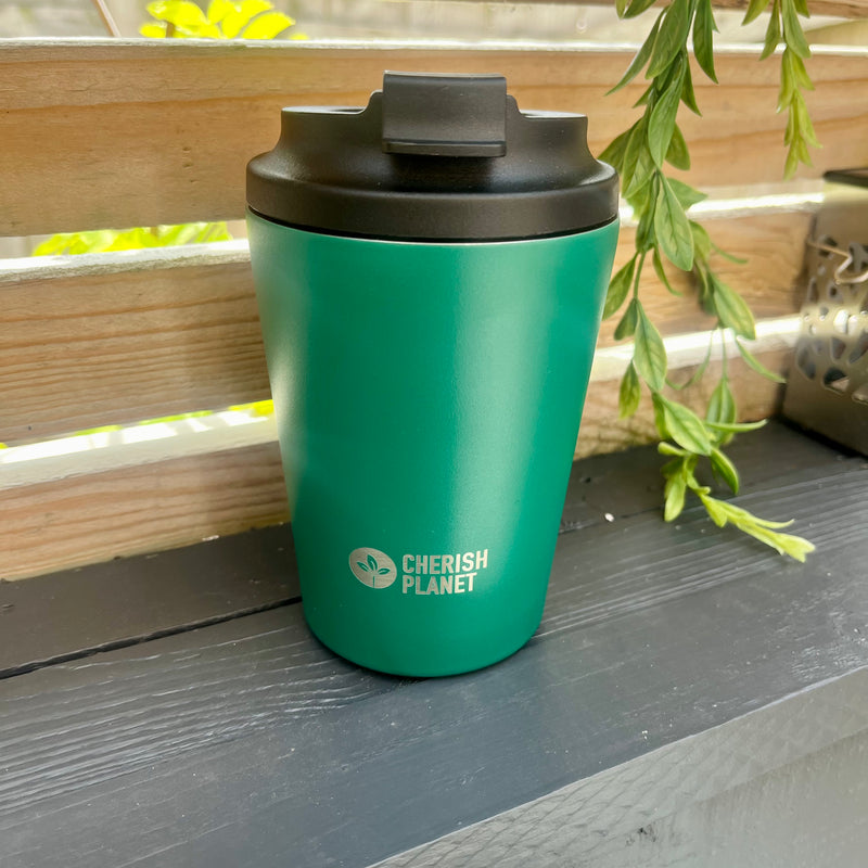 Cherish Planet Green Coffee Mug 360ml - Portable Stainless Steel 12oz Coffee Cup for Home & Office