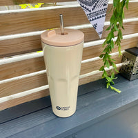 Cherish Planet Beige Thermos Cup with Built-in Straw 700ml - Large Capacity, Leak-Proof, Stylish