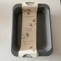 Rectangular roasting pan with Laura Ashley packaging on a light gray background