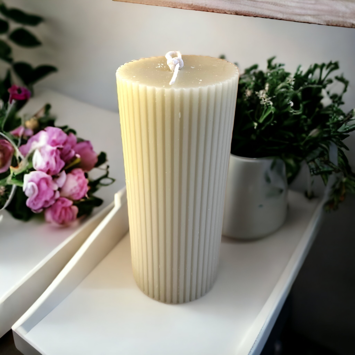 Vanilla Scented Wax Pillar Candles in Blush or Stone