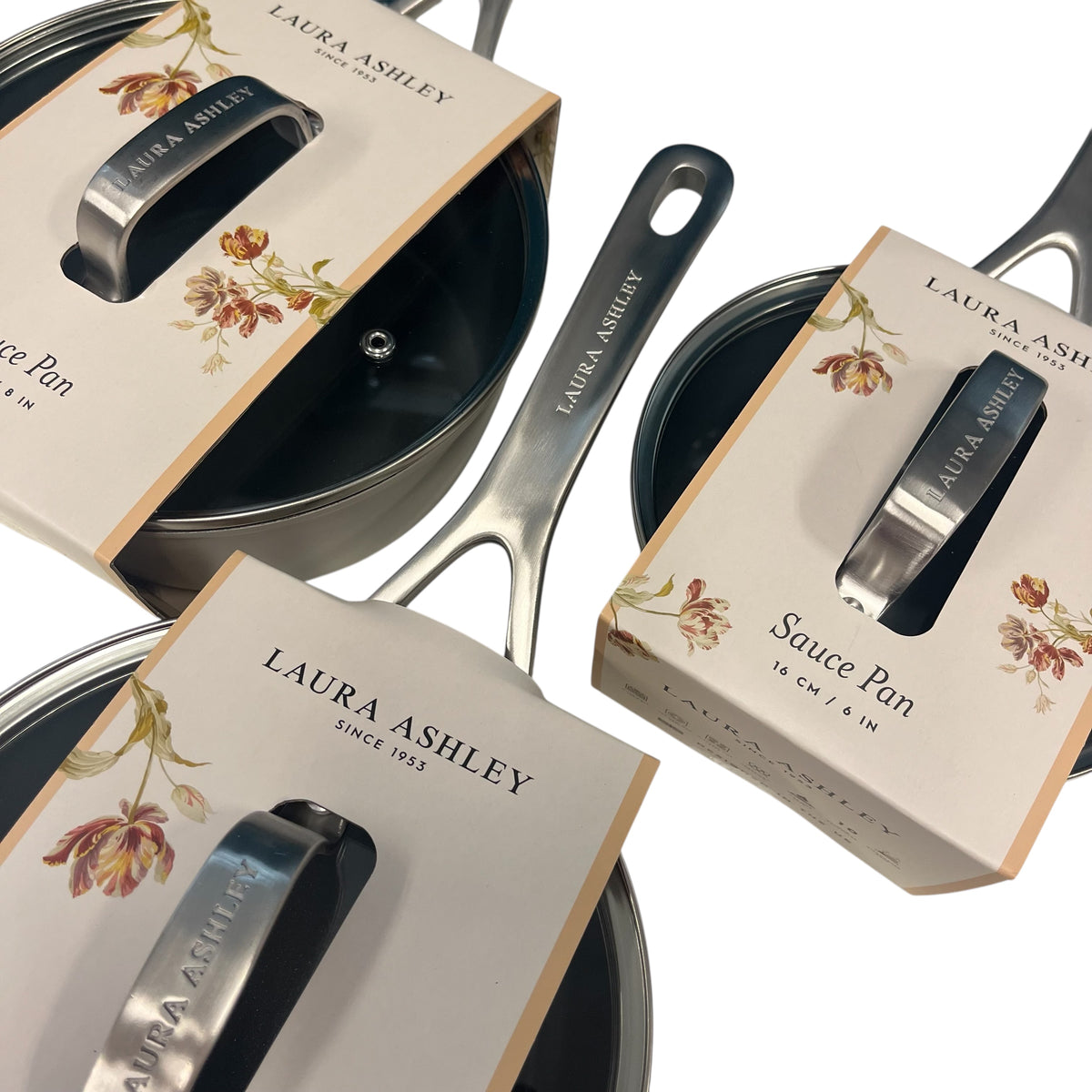 3-Piece Laura Ashley Cookware Set of Cooking Pans Dark Dove Grey