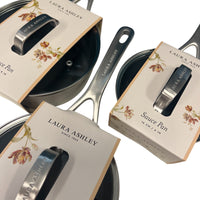 3-Piece Laura Ashley Cookware Set of Cooking Pans Dark Dove Grey