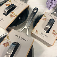 3-Piece Laura Ashley Cookware Set of Cooking Pans Dark Dove Grey