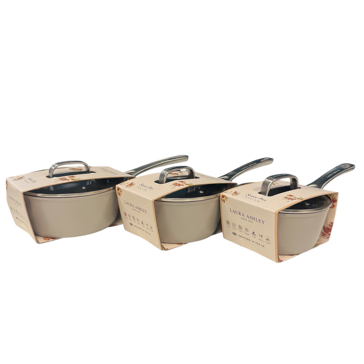 3-Piece Laura Ashley Cookware Set of Cooking Pans Dark Dove Grey