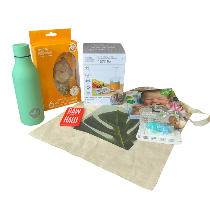 New Baby Gift Set & Weaning Essentials Bundle - Fill n Squeeze Food Pouch Maker, Recipe Book, Silicone Toppers & Parent Gifts
