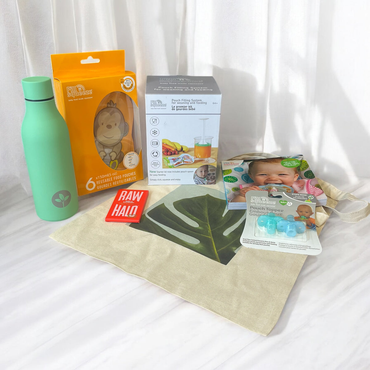 New Baby Gift Set & Weaning Essentials Bundle - Fill n Squeeze Food Pouch Maker, Recipe Book, Silicone Toppers & Parent Gifts