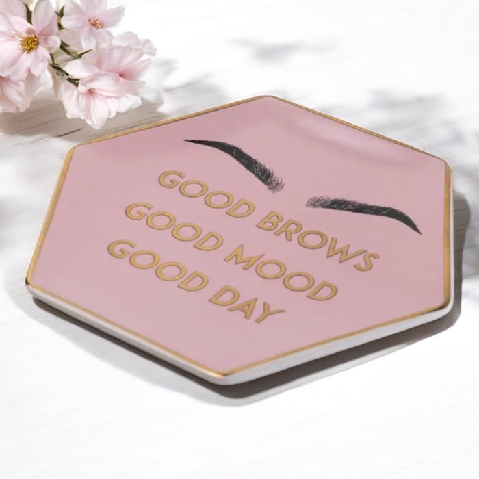 Good Brows Pink & Gold Jewellery Ring Holder - Vanity Decor Organiser for Women & Girls