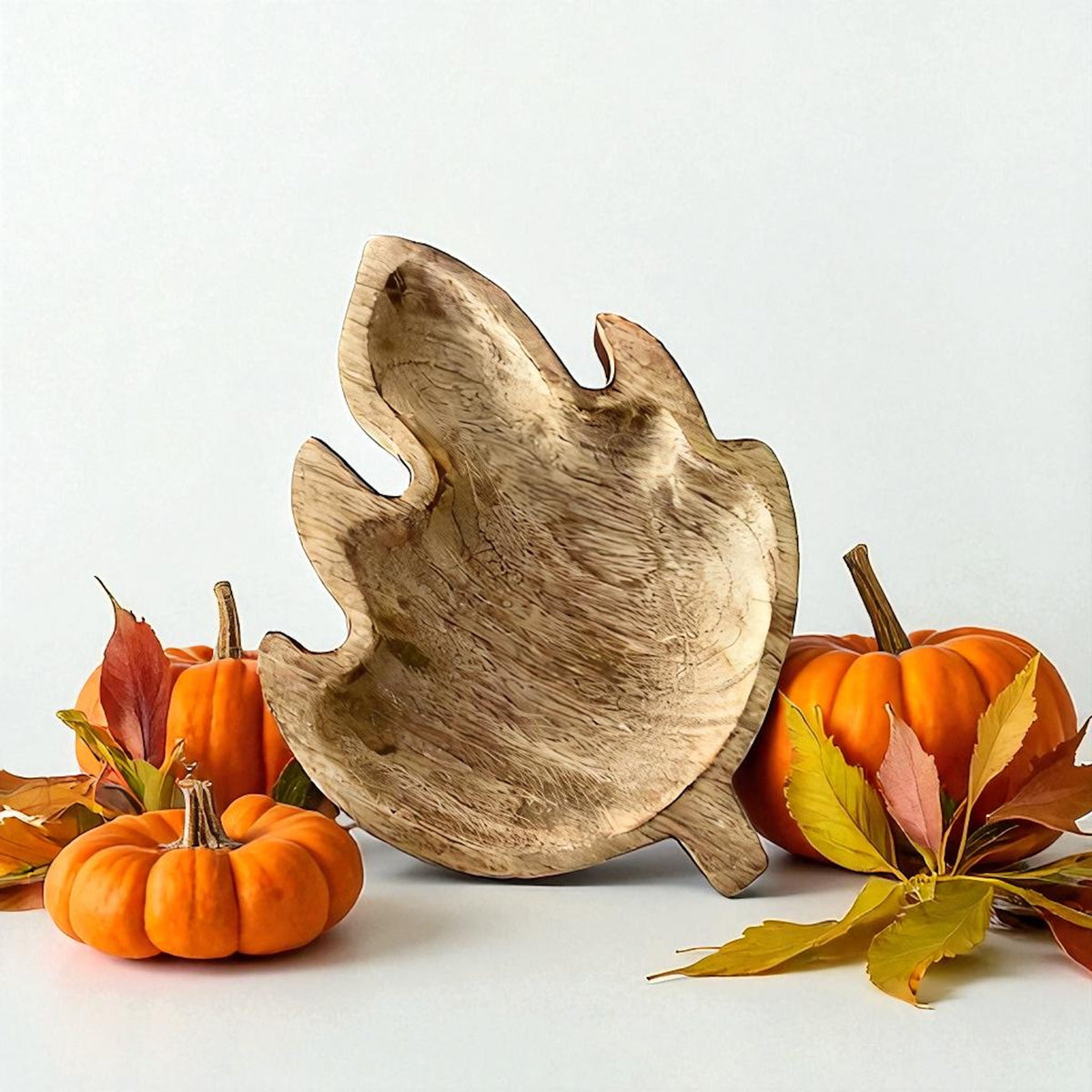 Autumn Leaf Shaped Brown Natural Mango Wood Tray