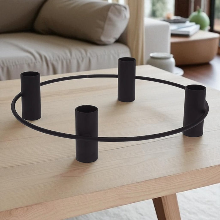 Matt Black Candlesticks Candle Holder Wide Base Candelabra Hold 4 Dinner Candles