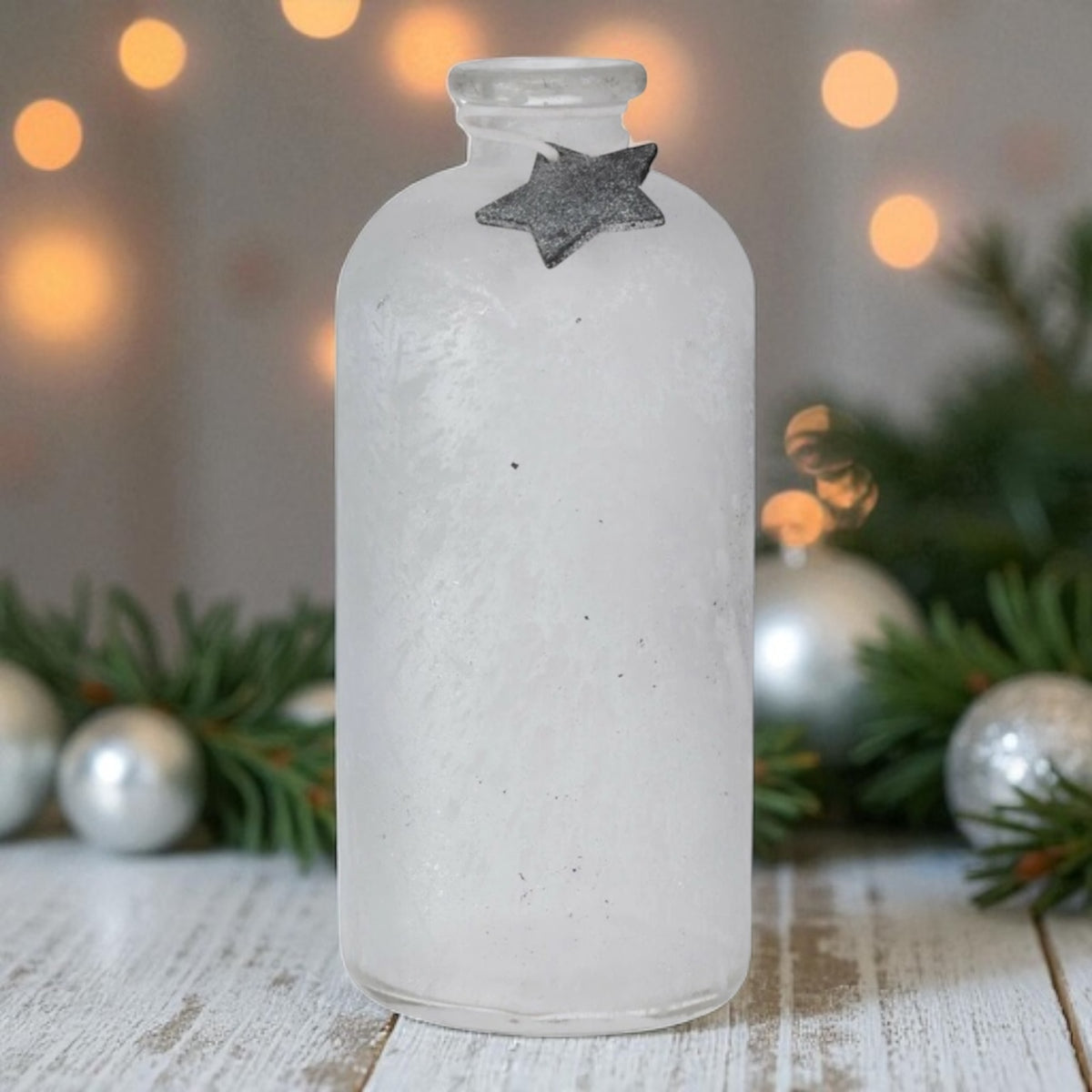 Glass Flower Vase, 25cm Tall Christmas Bottle Vase with Stunning Festive Design