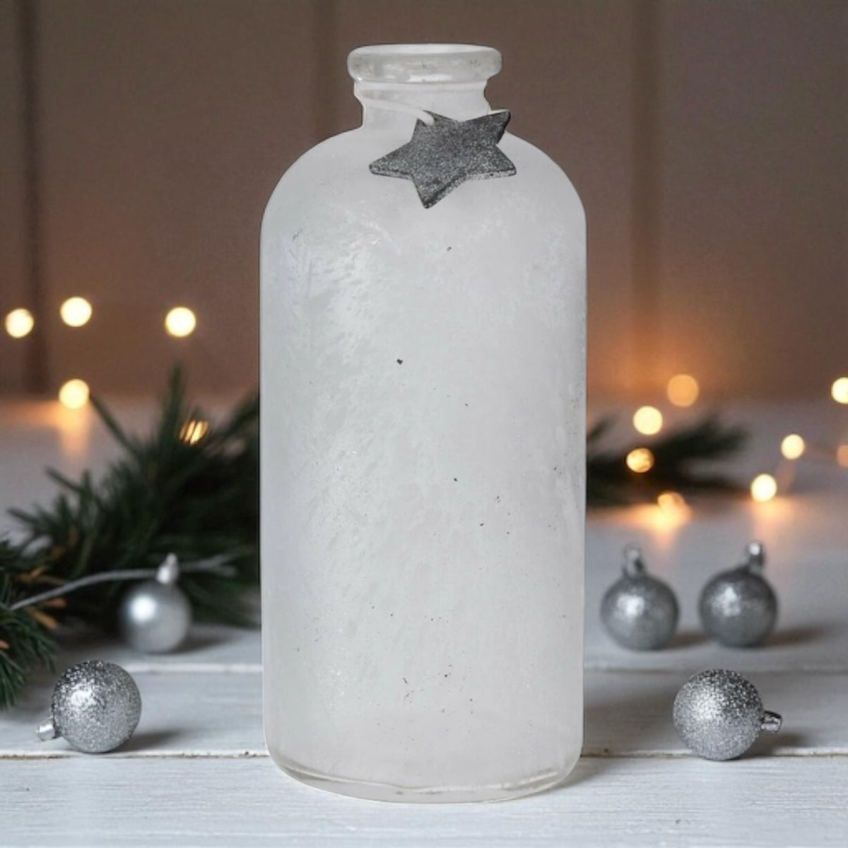 Glass Flower Vase, 25cm Tall Christmas Bottle Vase with Stunning Festive Design