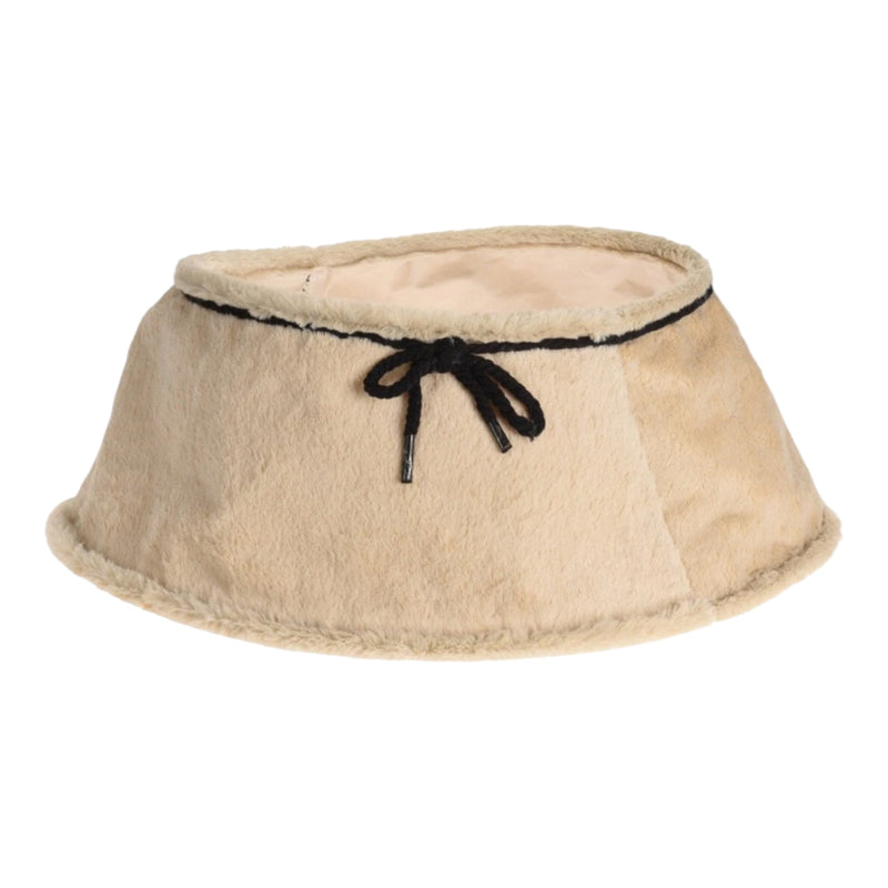 Large 60cm Cream Christmas Tree Skirt Foldable Faux-Fur Effect Base Cover