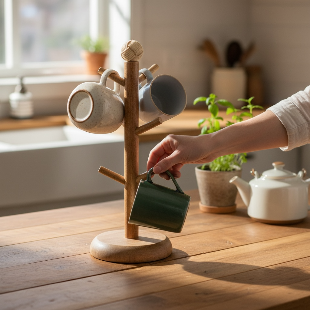 6-Mug Kitchen Mug Storage - Mango Wood