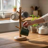 6-Mug Kitchen Mug Storage - Mango Wood
