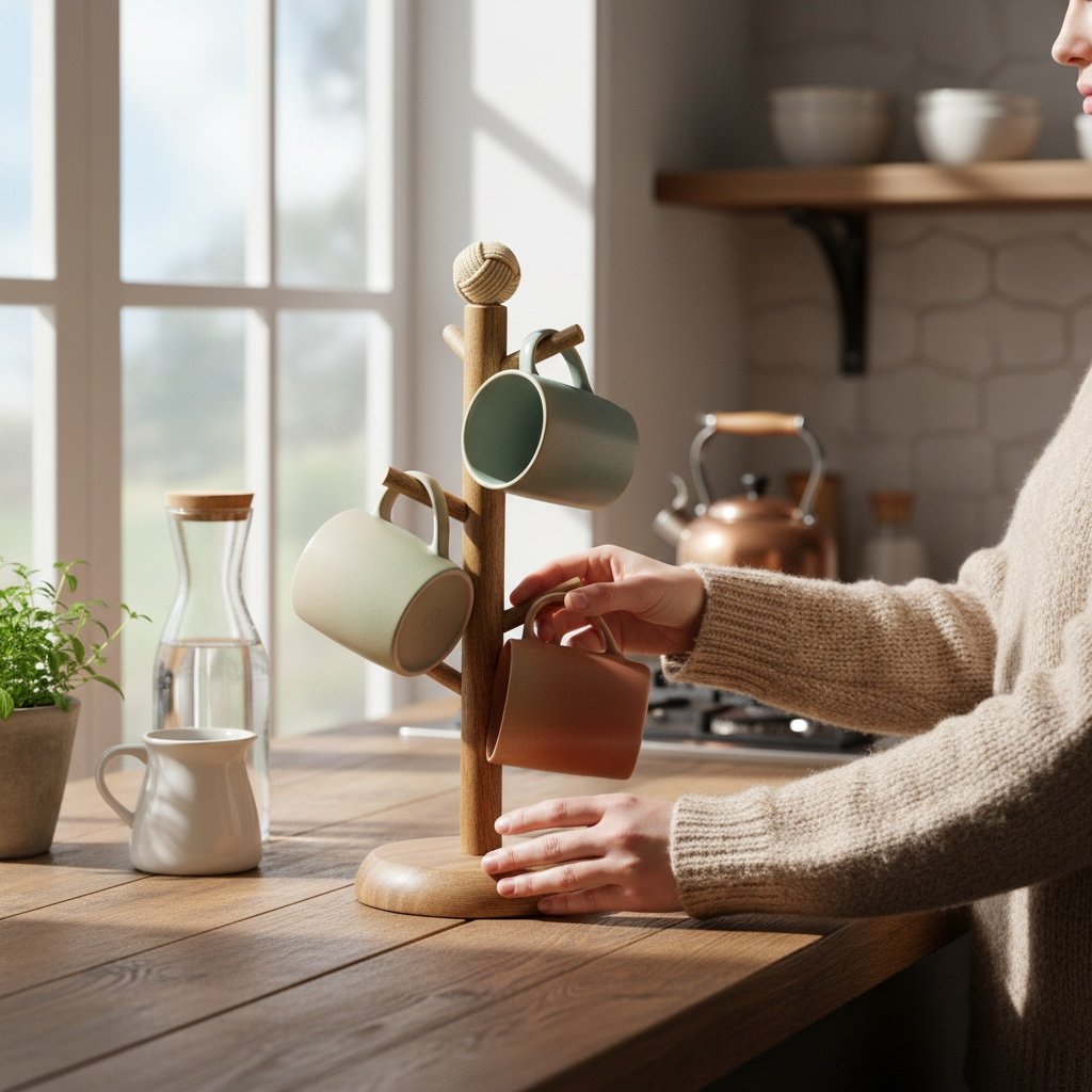 6-Mug Kitchen Mug Storage - Mango Wood