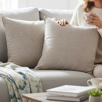 Natural Linen Scatter Cushion Covers (2 Pack) – Premium Decorative Farmhouse Rustic Square Covers for Sofa, Couch, Bed, Living Room 43cm x 43cm