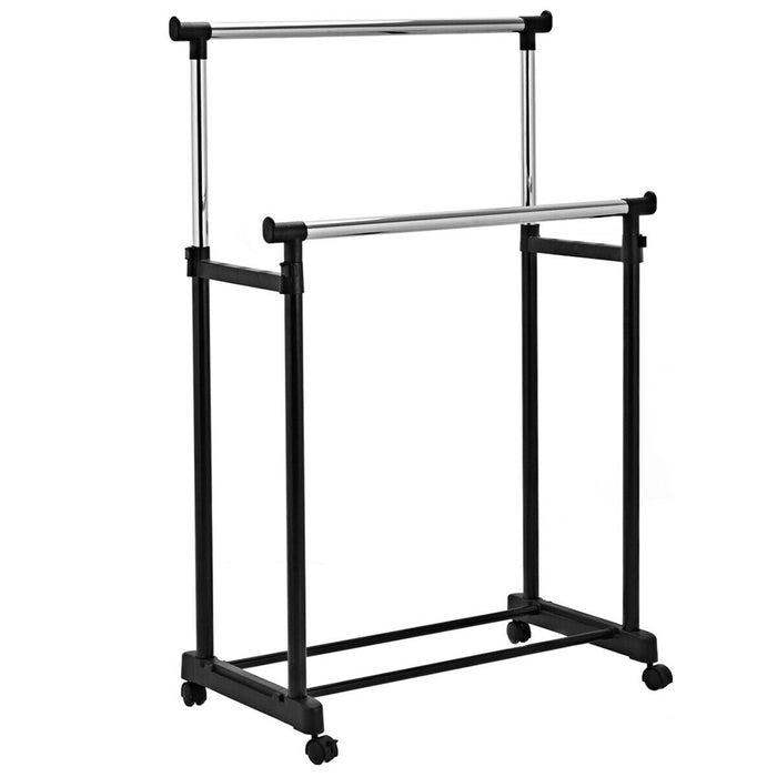 Adjustable Double Rail Clothes Rack - Metal Garment Organiser with Wheels for Wardrobe Storage - Cherish Home