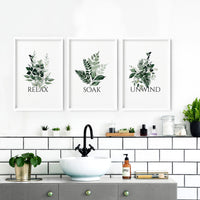 Aesthetic Bathroom Wall Decor - Set of 3 Framed Botanical Art Prints | Calming Greenery for Guest Bath, Powder Room - Cherish Home
