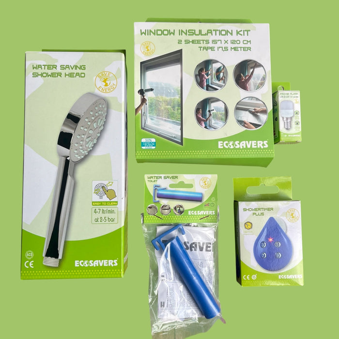 All - in - One Home Energy Efficiency Kit: Reduce Utility Bills & Stop Drafts - Includes Window Insulation Film, Eco Shower Head, Fridge Alarm, Water Saver, and Shower Timer - Cherish Home