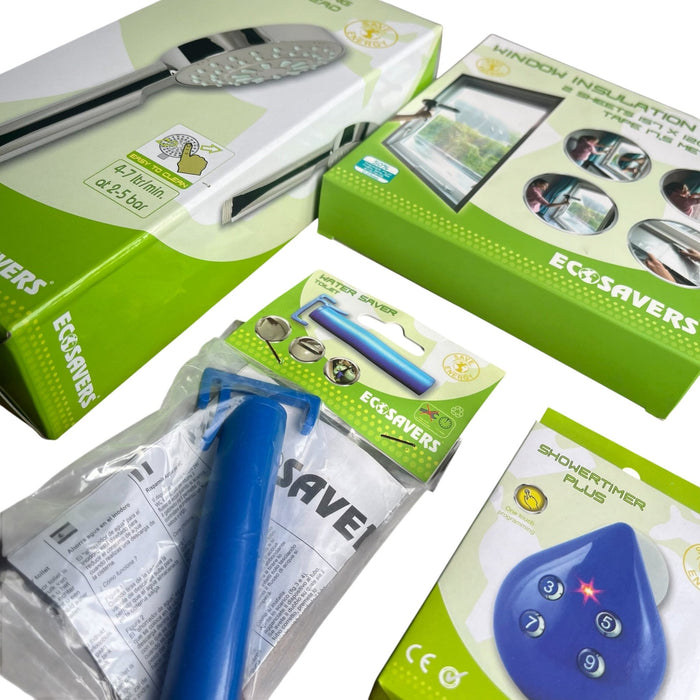 All - in - One Home Energy Efficiency Kit: Reduce Utility Bills & Stop Drafts - Includes Window Insulation Film, Eco Shower Head, Fridge Alarm, Water Saver, and Shower Timer - Cherish Home