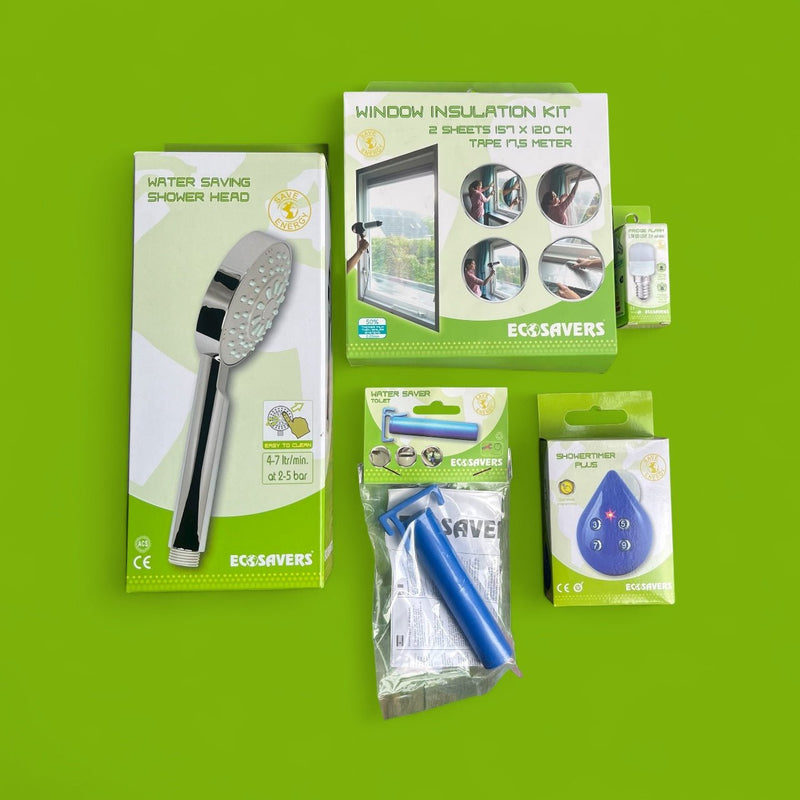 All - in - One Home Energy Efficiency Kit: Reduce Utility Bills & Stop Drafts - Includes Window Insulation Film, Eco Shower Head, Fridge Alarm, Water Saver, and Shower Timer - Cherish Home