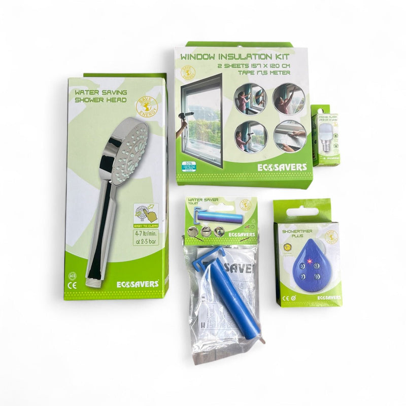 All - in - One Home Energy Efficiency Kit: Reduce Utility Bills & Stop Drafts - Includes Window Insulation Film, Eco Shower Head, Fridge Alarm, Water Saver, and Shower Timer - Cherish Home