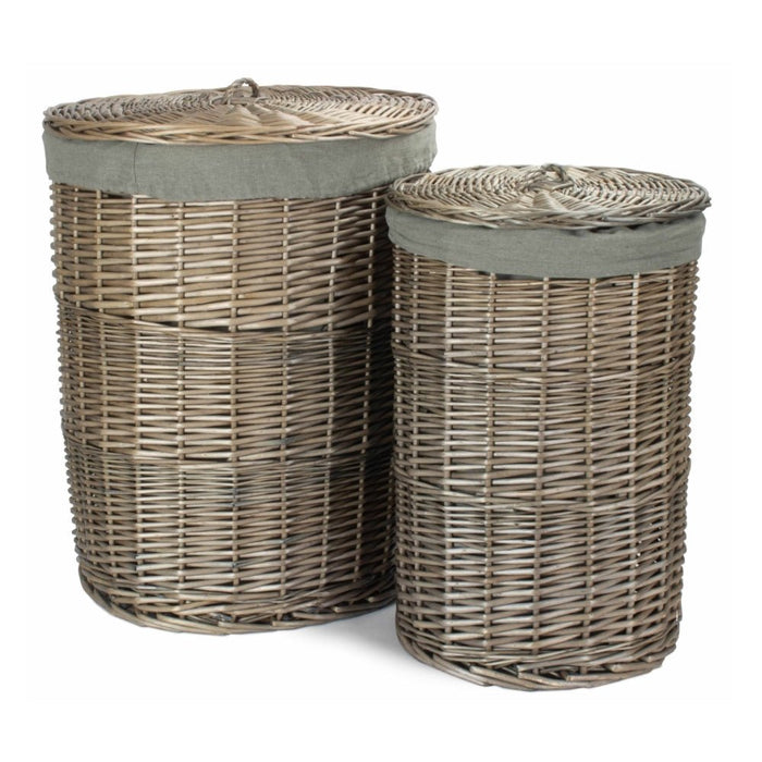 Antique Wash Round Laundry Basket with Grey Sage Lining - Cherish Home