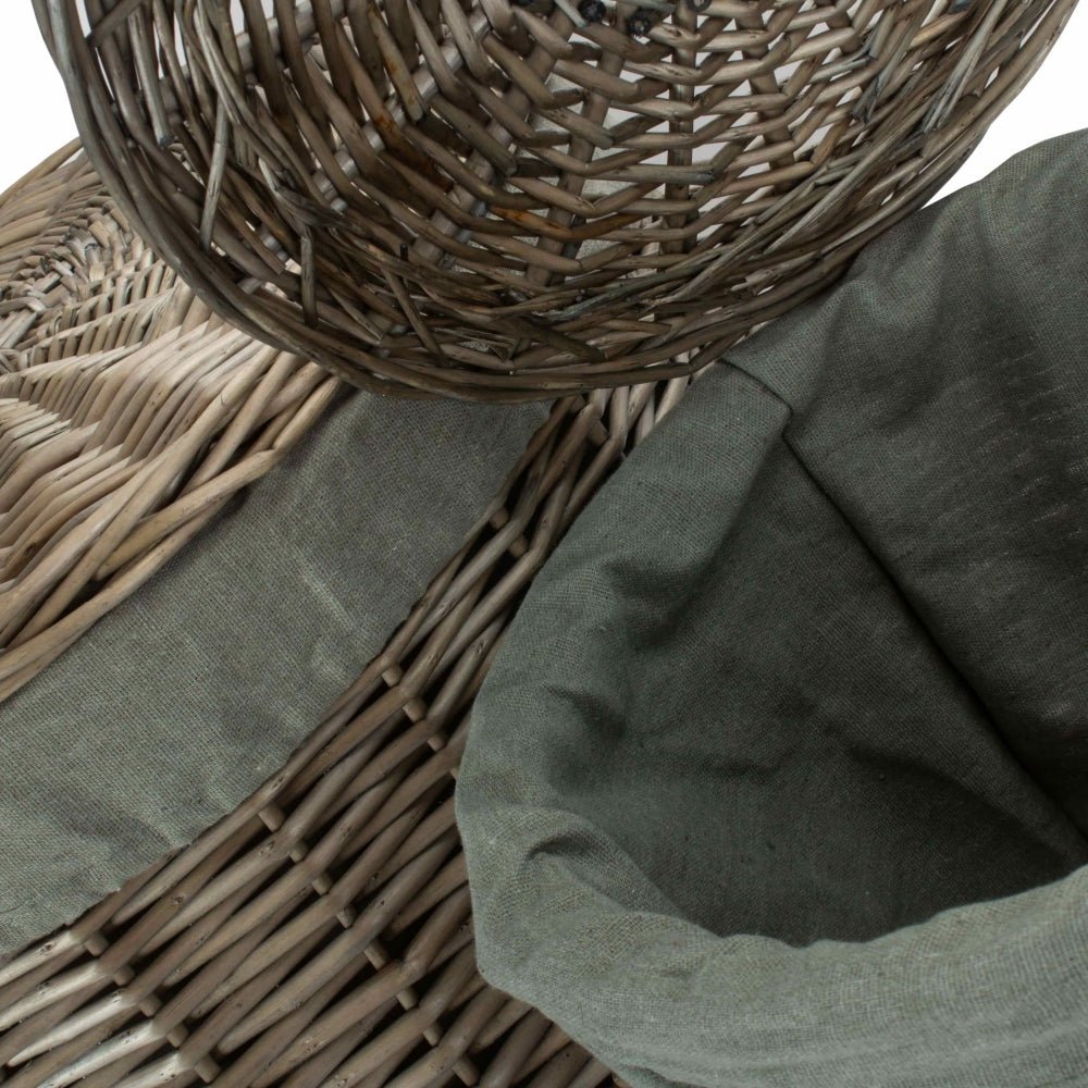 Antique Wash Round Laundry Basket with Grey Sage Lining - Cherish Home
