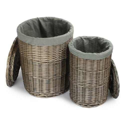 Antique Wash Round Laundry Basket with Grey Sage Lining - Cherish Home