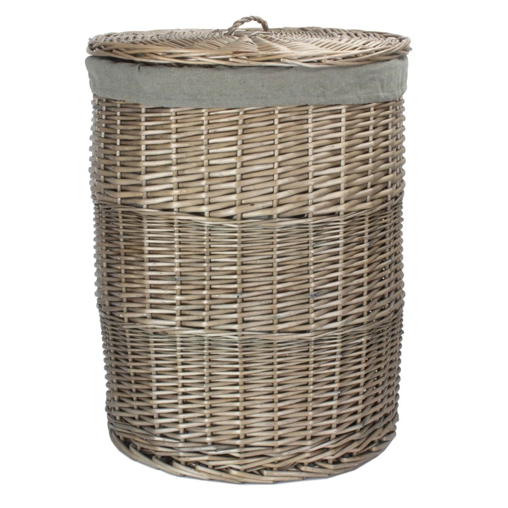 Antique Wash Round Laundry Basket with Grey Sage Lining - Cherish Home