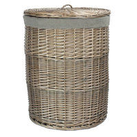 Antique Wash Round Laundry Basket with Grey Sage Lining - Cherish Home