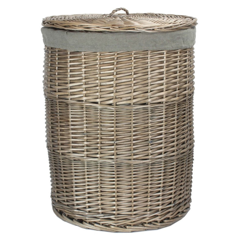 Antique Wash Round Laundry Basket with Grey Sage Lining - Cherish Home