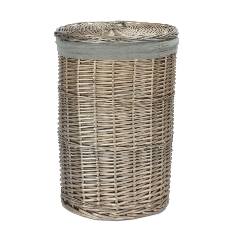 Antique Wash Round Laundry Basket with Grey Sage Lining - Cherish Home