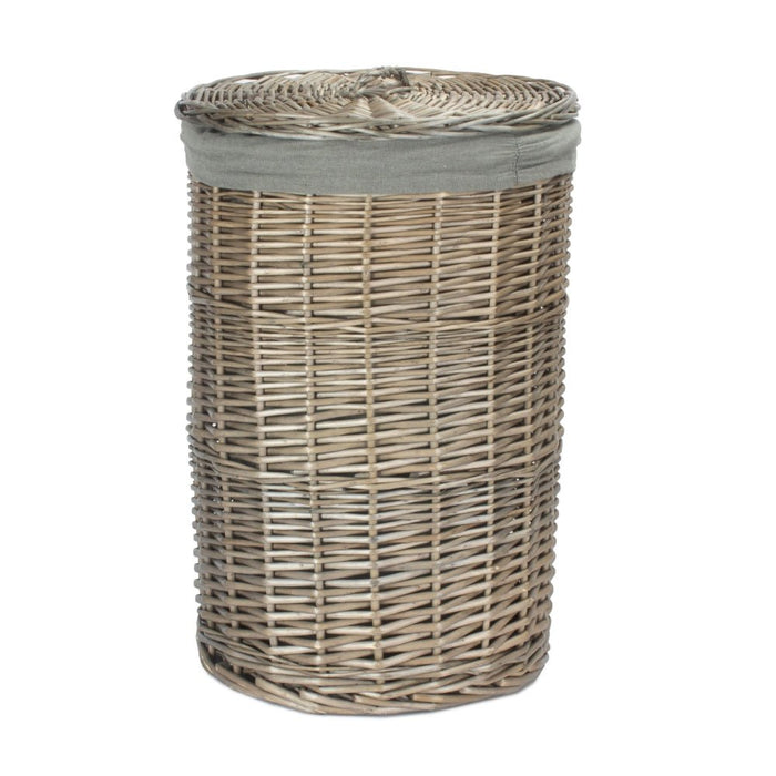 Antique Wash Round Laundry Basket with Grey Sage Lining - Cherish Home
