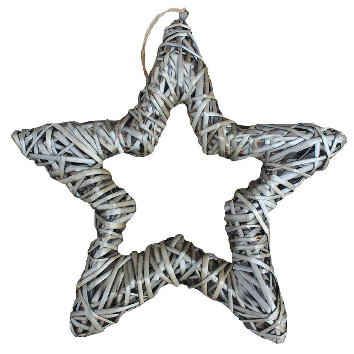 Antique Wash Wicker Star Christmas Tree Topper or Wall Hanging Rustic Farmhouse Holiday Decor - Cherish Home
