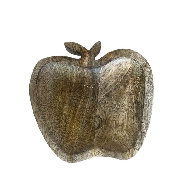 Apple Shaped Brown Natural Mango Wood Tray - Cherish Home