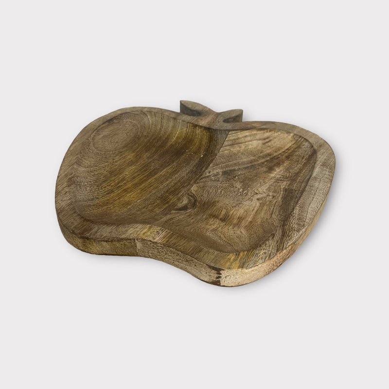 Apple Shaped Brown Natural Mango Wood Tray - Cherish Home