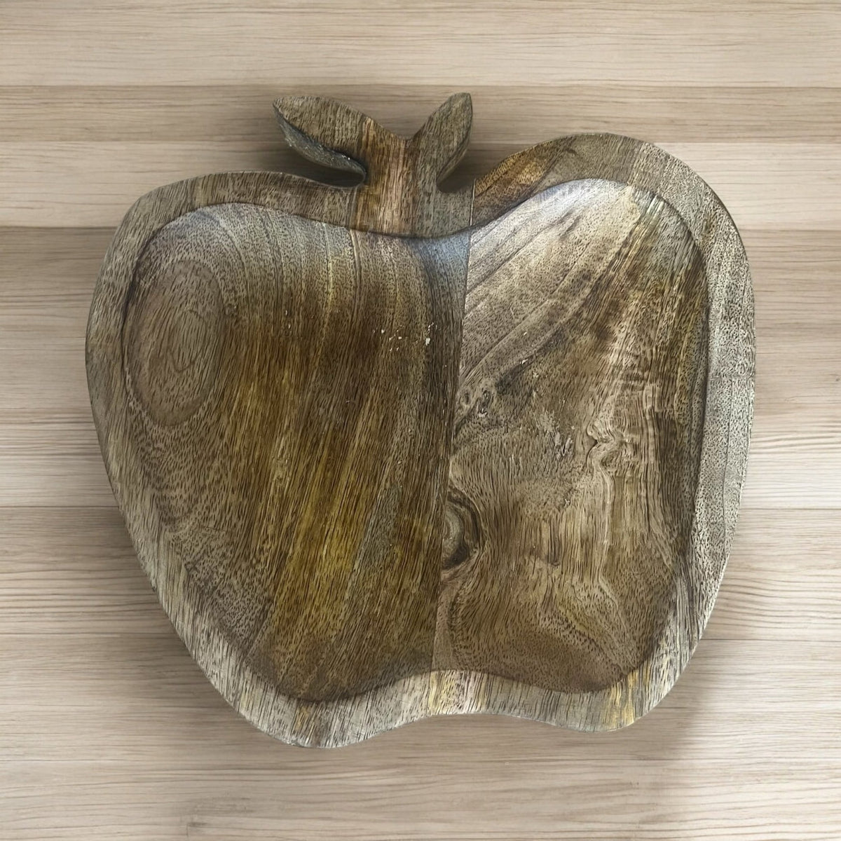 Apple Shaped Brown Natural Mango Wood Tray - Cherish Home