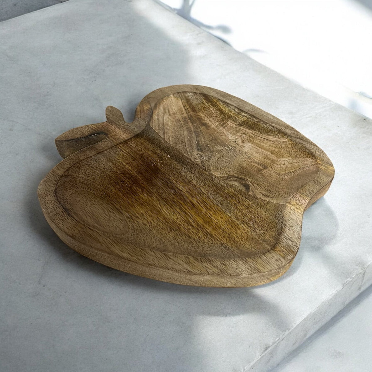 Apple Shaped Brown Natural Mango Wood Tray - Cherish Home