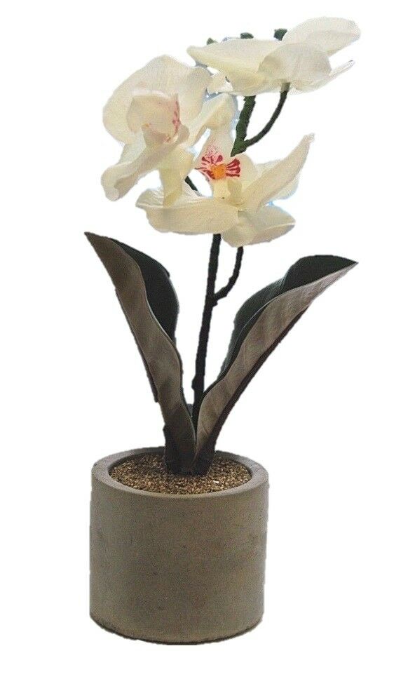 Artificial White Orchid In Grey Pot Ideal Gift 30cm Artificial Orchid Decorative - Cherish Home