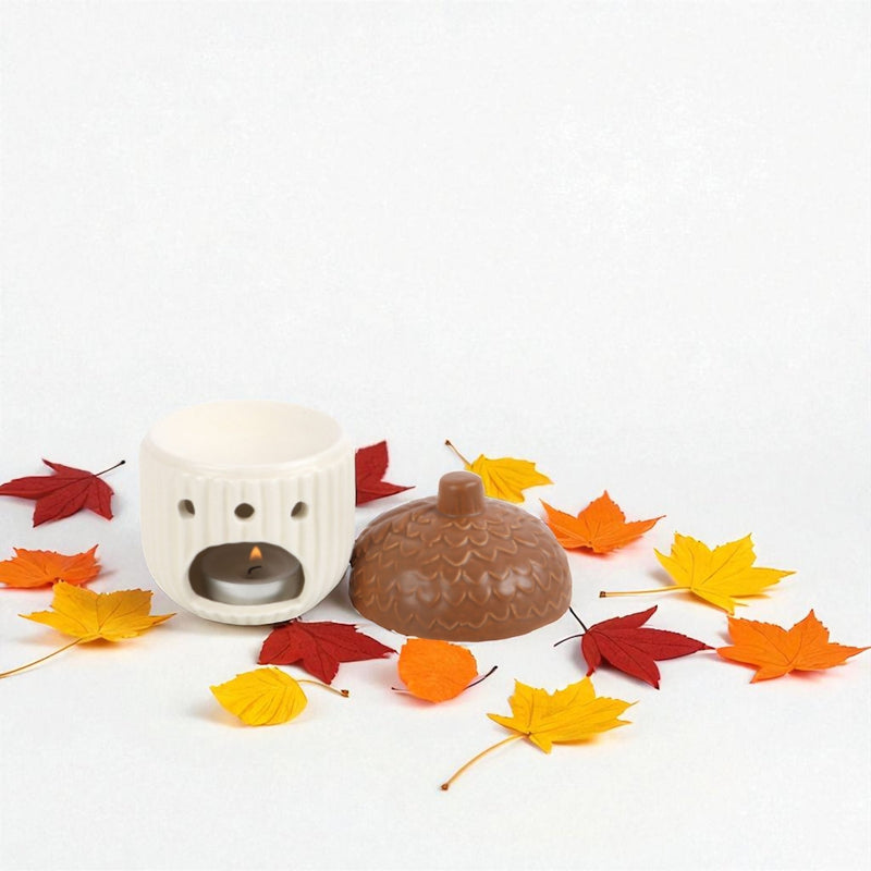 Autumn Acorn & Leaf Ceramic Oil Burner - Fall Fragrance Wax Warmer for Essential Oils - Cherish Home