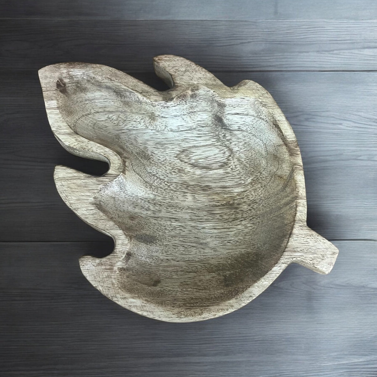 Autumn Leaf Shaped Brown Natural Mango Wood Tray - Cherish Home