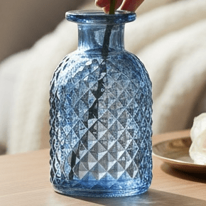 Azure Bloom Patterned Blue Small Glass Bud Vase 9.2cm - Cherish Home