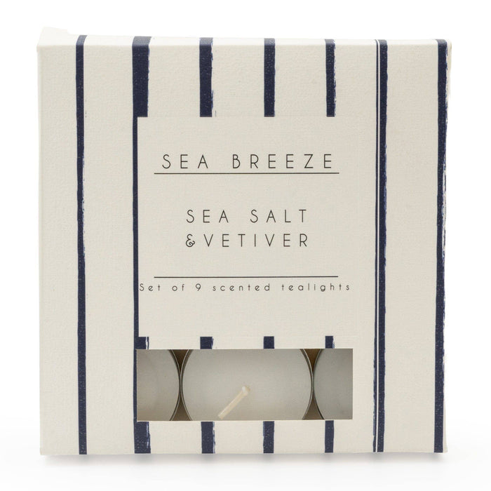 Harbour Stripe Tealights - Set of 9 Scented Candles for Coastal Decor, Sea Breeze & Nautical Home Fragrance