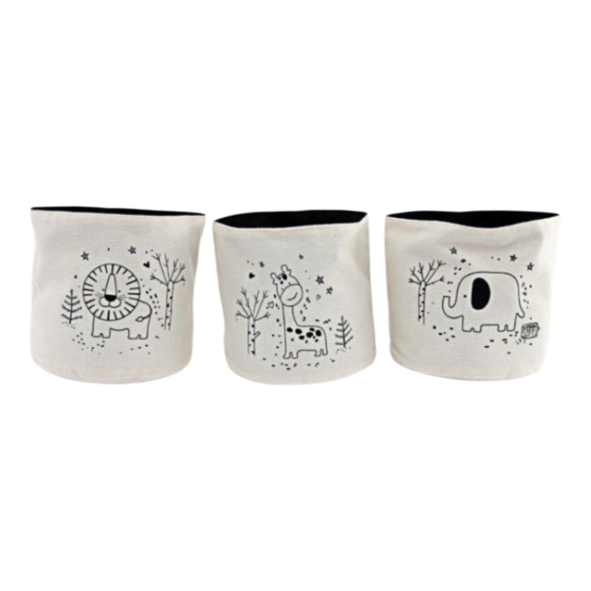 Baby Animal Small Storage Baskets for Childs nursery playroom Set of 3 - Lion, Giraffe, Elephant Design - Cherish Home