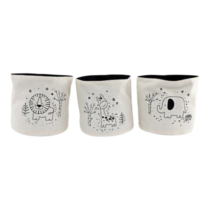 Baby Animal Small Storage Baskets for Childs nursery playroom Set of 3 - Lion, Giraffe, Elephant Design - Cherish Home