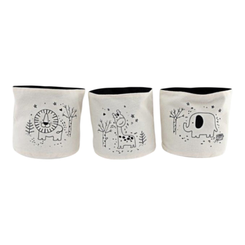 Baby Animal Small Storage Baskets for Childs nursery playroom Set of 3 - Lion, Giraffe, Elephant Design - Cherish Home
