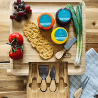 Bamboo Cheese Board & Cheese Knife Set with Slide - out Drawer - Cherish Home